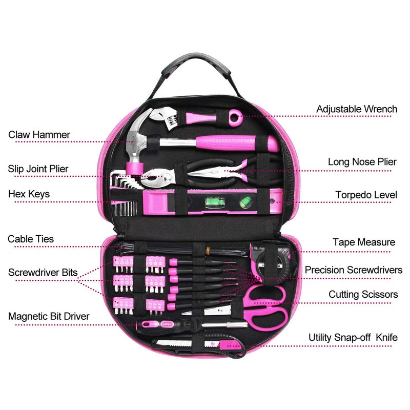 EXCITED WORK 89 Piece Pink Tool kit, Ladies Hand Tool Set with Easy Carrying Round Pouch Household Tool Kit Perfect for DIY, Home Maintenance and Dorm Repair - Image 5
